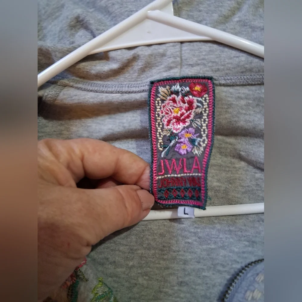 Johnny Was Gray Hoodie with Floral Embroidery - Picture 3 of 4
